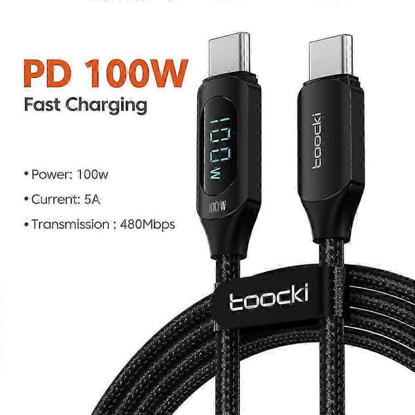 TOOCKI TQ-X03 2m Digital Display Datakabel USB-C til USB-C PD 100W Ladekabel-[D] Multicolor Black