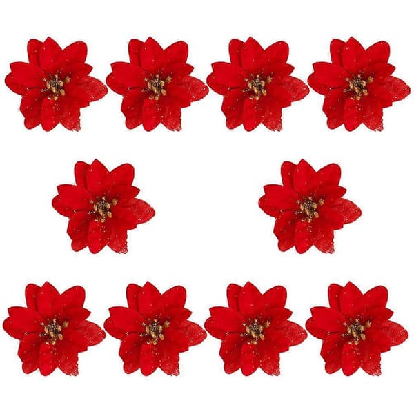 10 stk. kunstig juleblomstsimuleringsdekorasjonsblomst til julebord [D]