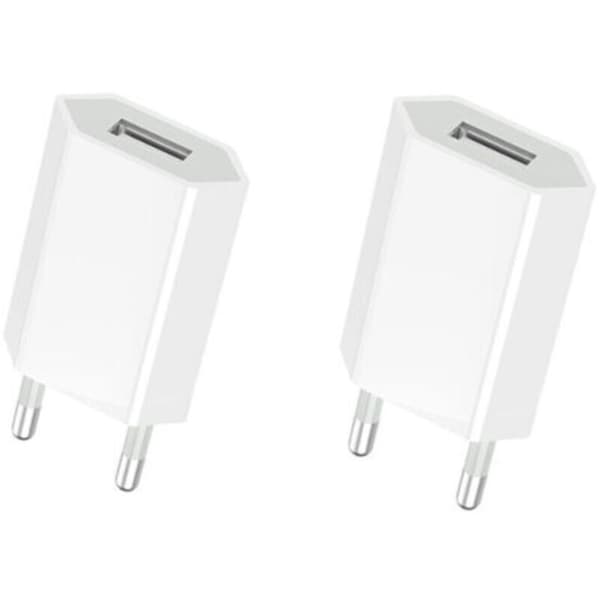 (2-pack) USB-snabbladdare Universal Pluggadapter (5W 5V 1A) Resevänlig Kompatibel med iPhone Apple Samsung Galaxy Pixel Nexus Huawei Xiaomi Blanc 0.3 kg