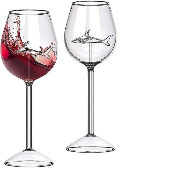 Set Of 2 Shark Wine Glasses,red Wine Glass With Shark Inside,crystal Flutes Goblets Novelty Gift  [kk]