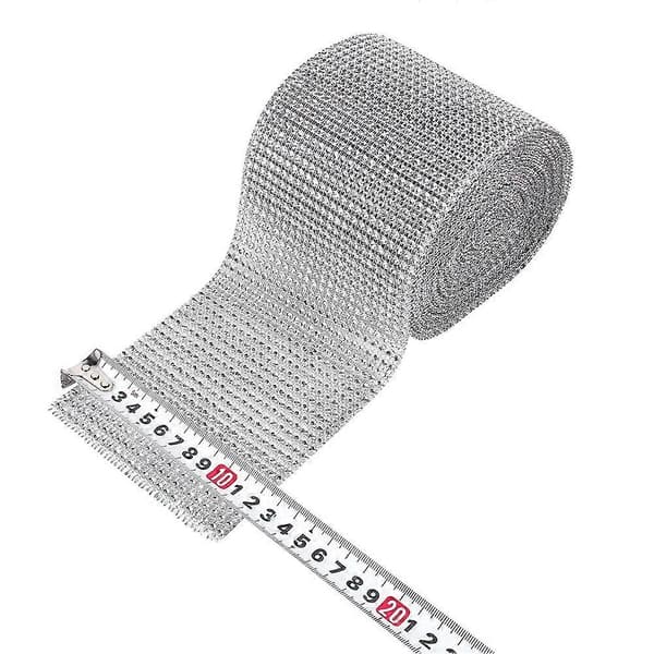 Båndrull Glitrende Bryllupspynt 24 Rader 10 Yards Sølvfarget Plast Diamant Rhinestone Mesh[D]