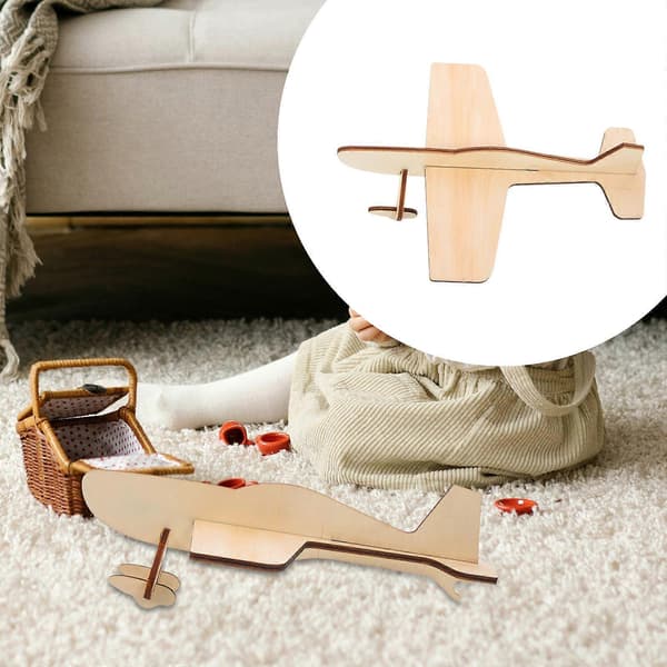 Pedagogisk leksaksmodell flygplanskit för barn, 6 st träpussel [D] Beige 20x16.5cm