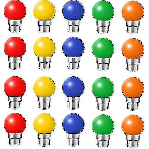 Barsinfi 20x B22 Bajonettikanta LED Värillinen Lamppu Mini Globe Golfball Lamput Ulkopatio Puutarhajuhliin[D]