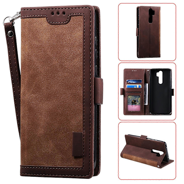 Vintage Splicing Style Plånboksfodral i Läder för Xiaomi Redmi Note 8 Pro Brown