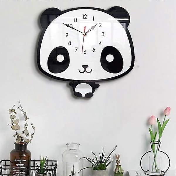 Väggklocka Panda i nordisk stil, tyst träklocka för rum[D] white  black