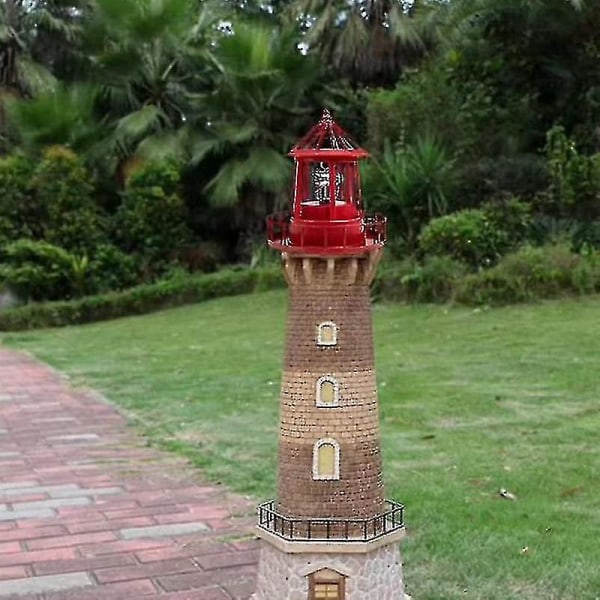 Led Solar Powered Lighthouse, 360 Degree Rotating Courtyard Lights A -SJL