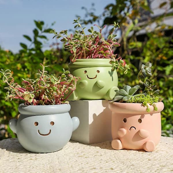 Smiley Face urtepotte til sukkulenter kaktus mini bonsai planter, kreative havepotter dekorative (D) 3