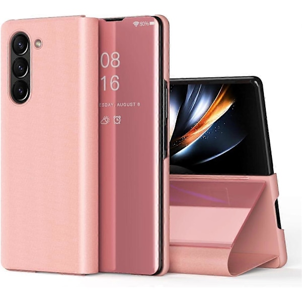 Fodral för Samsung Galaxy Z Fold 6, Lyxigt Spegelutseende Klar Glitter Läder Flip Fodral med Stativ för Samsung Galaxy Z Fold 6 Pink For Galaxy Z Fold 6
