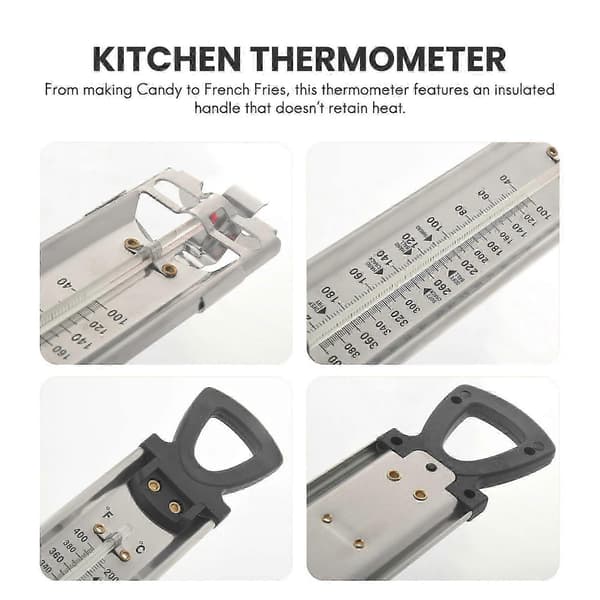 Slik/Gele/Frituretermometer, rustfrit stål, med grydeclips og hurtig reference temperatur guide [D]
