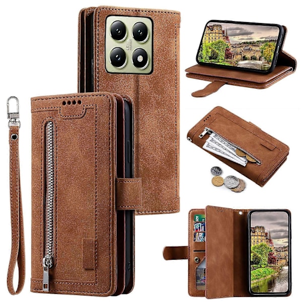 Mobilfodral för Xiaomi 14T med dragkedja, 9 kortplatser, PU-läder, flippfodral Multicolor Style A