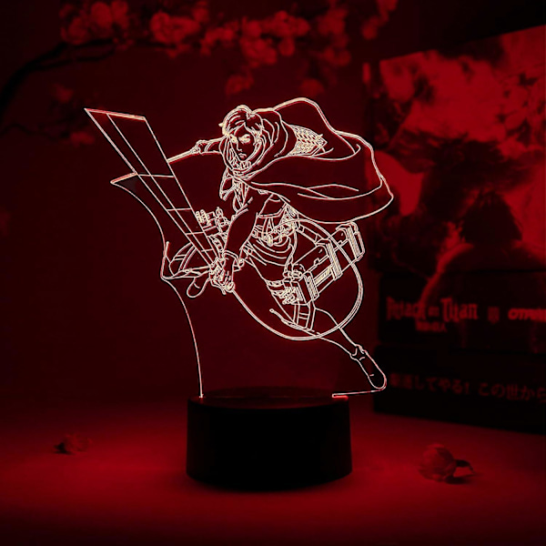 XYC Erwin Smith Attack on Titan Anime Lamp Figur Nattlampa, 16 Färger RGB LED Fjärrkontroll, 3D Anime Rumsinredning Present till Otaku