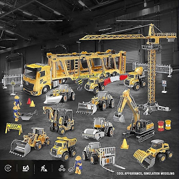 Alloy Engineering Bulldozer Kran Byggebil Tårn Designer Til Drenge Legetøjsgravemaskine Køretøjer Biler Sæt Legetøj Til Børn