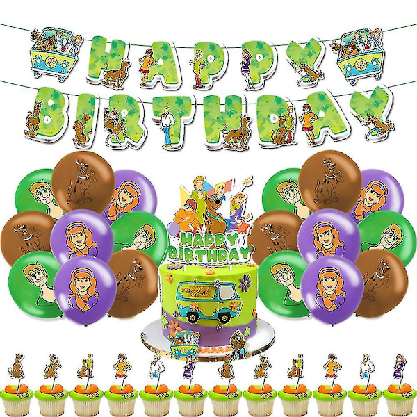 Scooby-Doo Scooby Piirretty Lasten Poikien Tyttöjen Syntymäpäiväjuhlat Koriste Ilmapallo Banner Kakku Topper Set Juhlatarvikkeet Sarjat