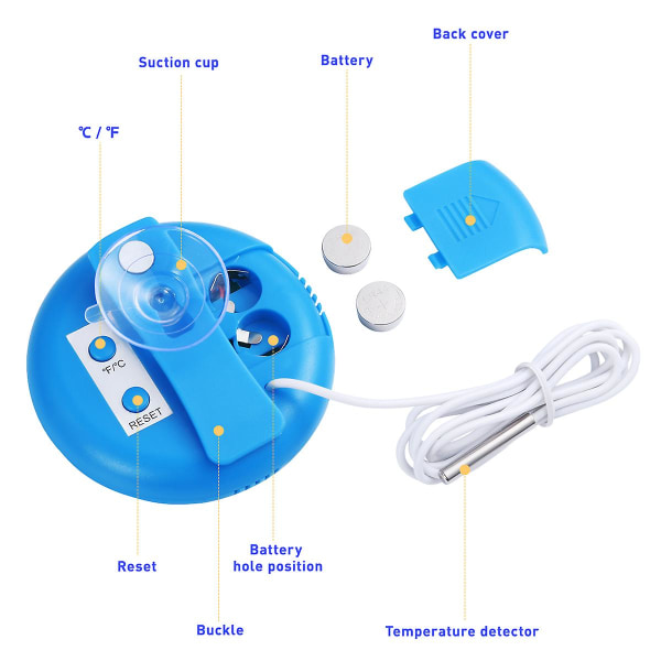 Vattentät termometer digital termometer hög precision termometer fisk tank termometer  [kk] Blue