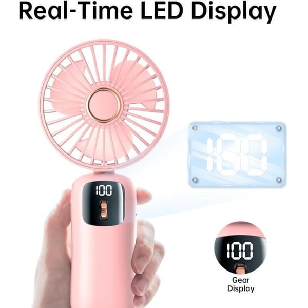 Bærbar ventilator, mini USB genopladelig bærbar ventilator, justerbar vindhastighed fra 1 til 100 hastigheder, med LED-display, ledning og base, ideel til seng (D)