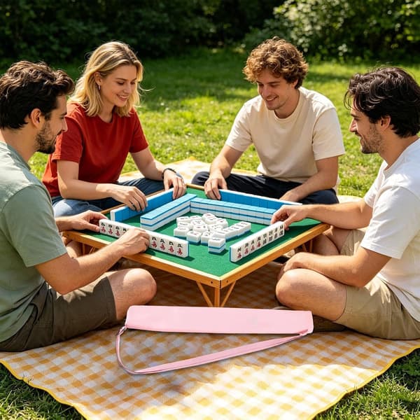 Mahjong matte oppbevaringspose - Lang rørformet reiseveske med snøring og bærbart beskyttelsesdeksel (D)