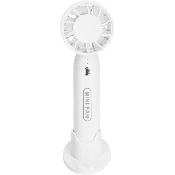 Genopladelig ventilator med stativ, 3 hastigheder, støjsvag, bærbar, velegnet til studerende (hvid)（D）