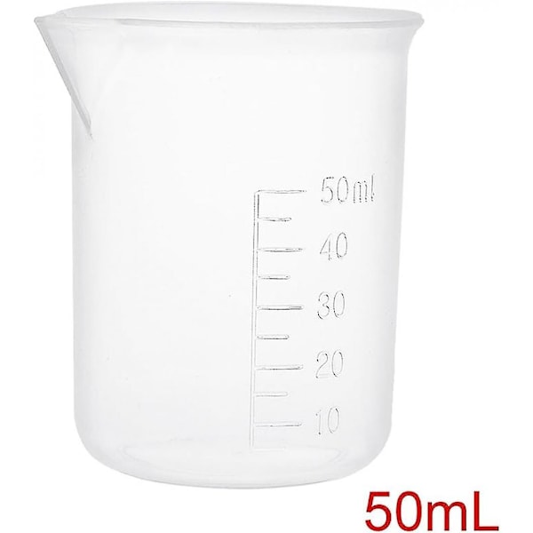 Målebeger 50ml PP Plast Gradert Beger Transparent For Lab Kjøkken Væske 6stk