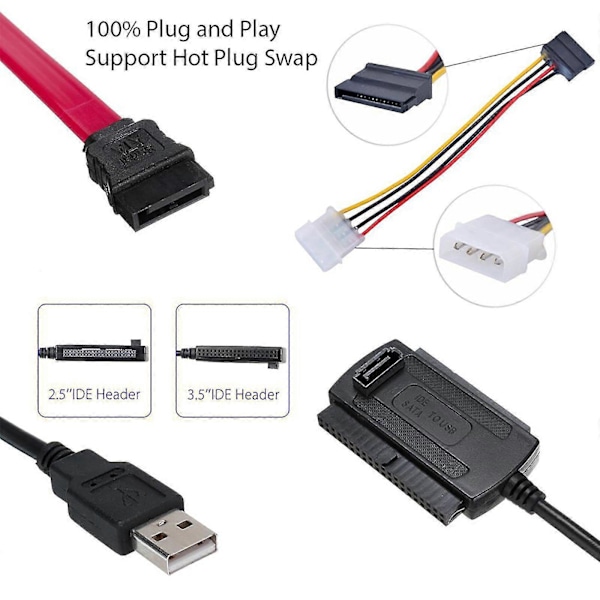 USB 2.0 til 2.5 3.5 Sata Pata Ide Stasjon Adapter Konverteringskabel For Harddisk - YNP