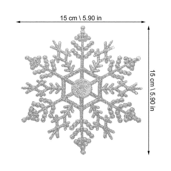 12 stk. Plast Snøfnuggdekorasjoner 10 cm Juletre Snøfnuggstykker til Julepynt (Sølv)[D]
