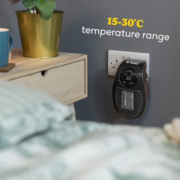500W Keramisk Pluggvärmare, Justerbar Termostat, 12 Timmars Timer & LED-Display, 2 Fläktlägen, Svart