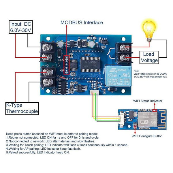 12V DC Digital Temperaturregulator, WiFi APP-styrning Högtemperaturkontrollmodul -99 Celsius-999 Celsius 24V [kk] blue