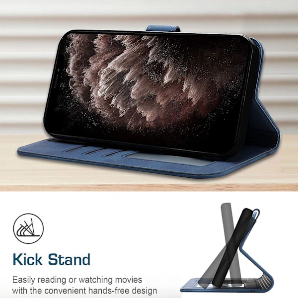 Læder Magnetisk Lukning Etui med Flip Wallet Støttefunktion Cover til [D] Blue Samsung Galaxy A6 2018