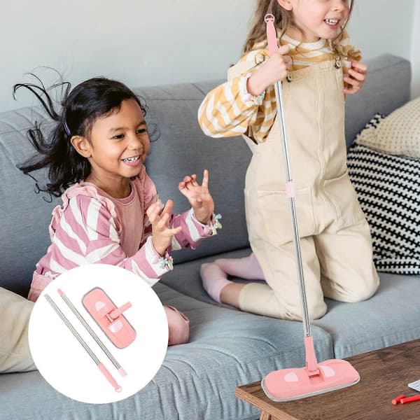 Lille moppe til børn, rengøringsmoppe til småbørn, pædagogisk moppelegetøj, legelegetøj til børn [D] Pink 85.00X23.00X9.50CM