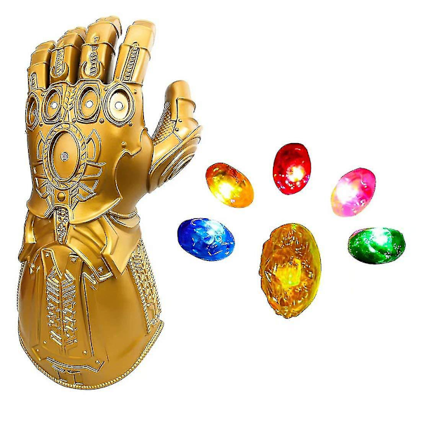 LED-opplyste Thanos Infinity Gauntlet for den elektroniske knyttneven PVC-hansker med batterier (hs)