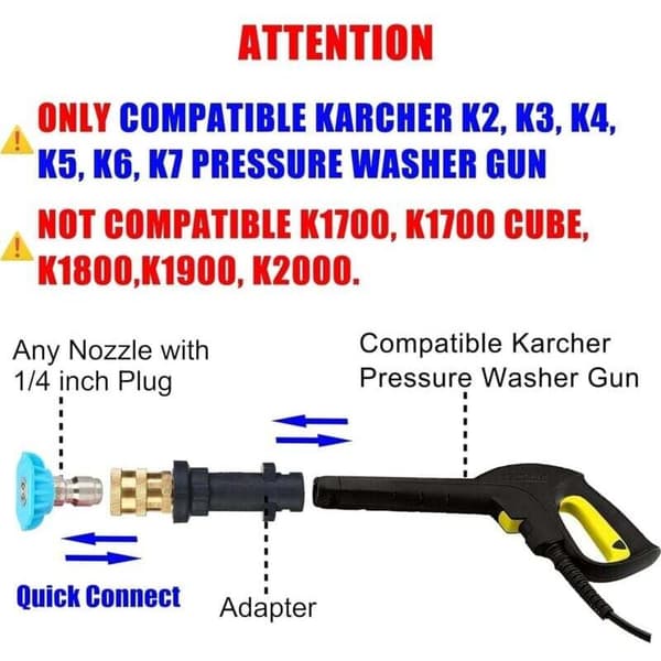 Adapter för högtryckstvättspistol, 1/4'' snabbkoppling - Endast kompatibel med Karcher K2, K3, K4, K5, K6, K7. 0.05