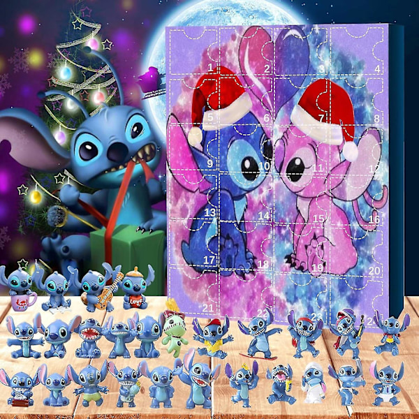 Lilo & Stitch Tegnefilmfigurer Julekalender 24 stk. Tegnefilmlegetøj Ornament Nedtællingskalender-HZ1