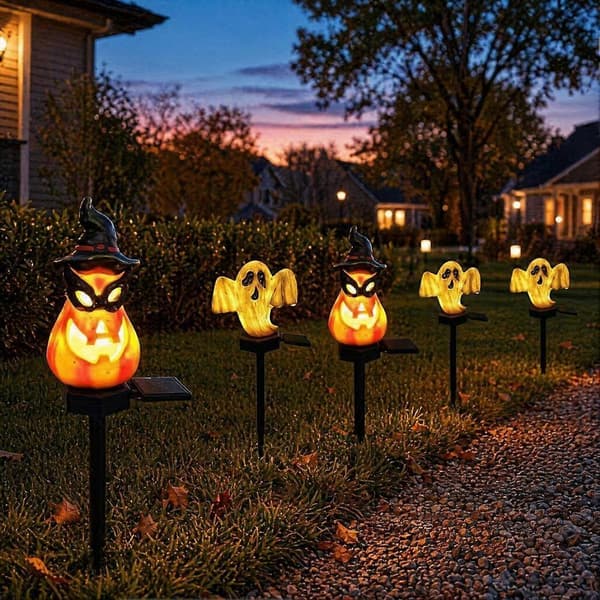 Halloween Solar Græskar Lys Spøgelse Havepæle Lamper Udendørs til Have (D) A