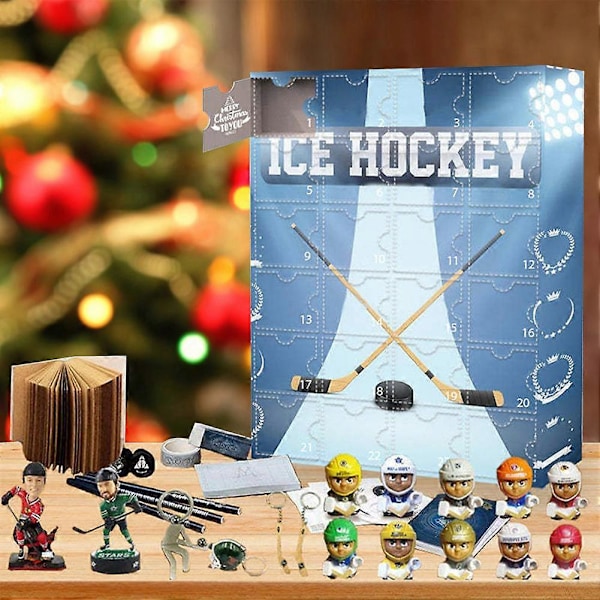 Ishockey Adventskalender 2024 för Barn & Familj, 24 Dagar Julnedräkningskalender med Samlarfigurer Sportgåva