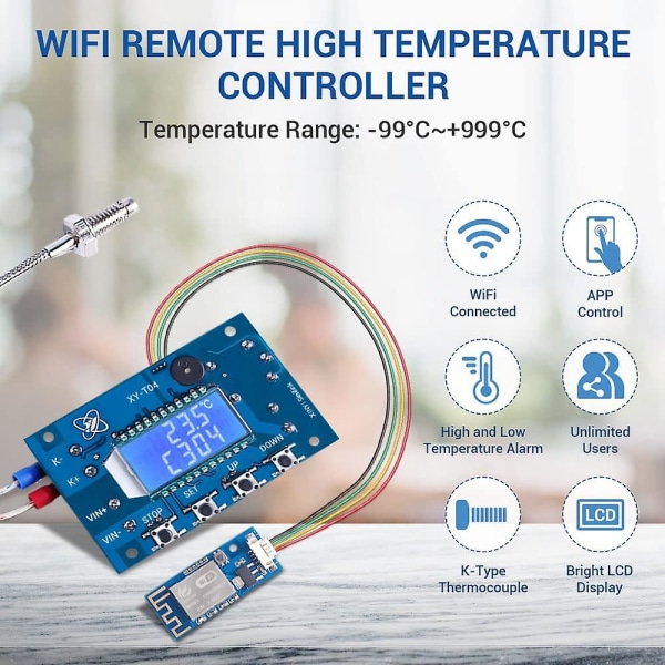 12V DC Digital Temperaturregulator, WiFi APP-styrning Högtemperaturkontrollmodul -99 Celsius-999 Celsius 24V [kk] blue