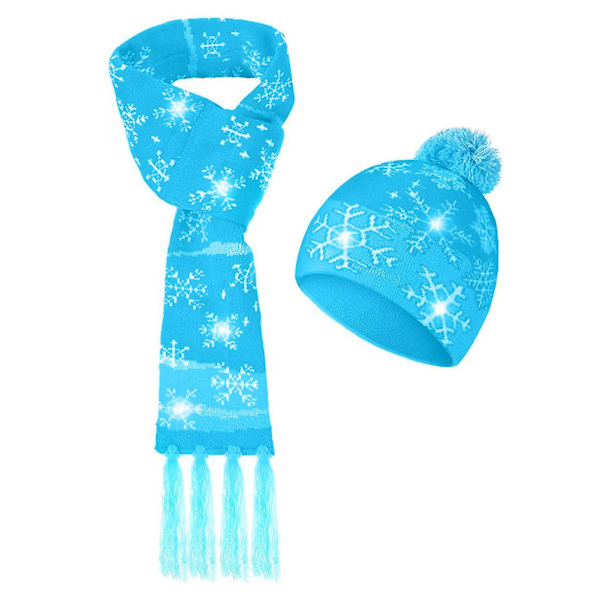 Hatt- och Halsduksset med LED-ljus, Julhatt, Snöflinga, Tomte, Rensa, Julgran, Festlig Franshalsduk, Mössa