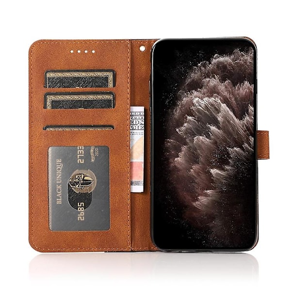 Til Samsung Galaxy A31 To-farvet Syet Læder Telefonetui Black Brown