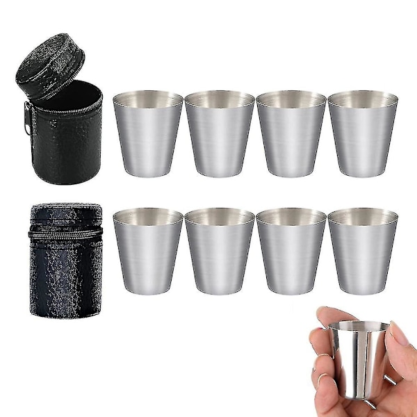 30ml Mini Stainless Steel Shot Glass Cup Drinking Wine Glasses With Leather Cover Bag Kitchen Bar