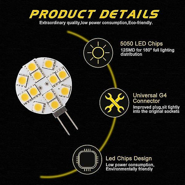 10x G4 LED Pære Ikke-dæmpbar Varmt Hvid 2700k DC 12v Udskiftning