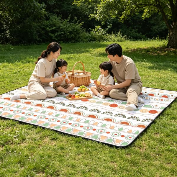 Vanntett, sammenleggbart, sandbestandig piknikteppe, 200 x 200 cm - trelags parkteppe. (D)
