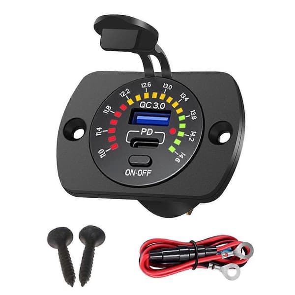 Dual USB Quick Charge Vandtæt Bilopladerstik med Farverig Voltmeter[D]