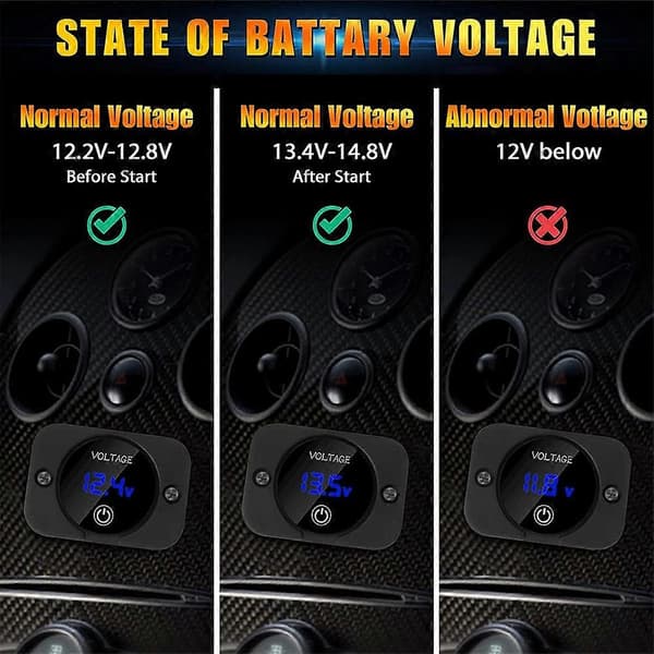 2-pack LED digital voltmeter med kontaktbrytare, DC 12V 24V bilvoltmeter LED digital display vattentät [D] black