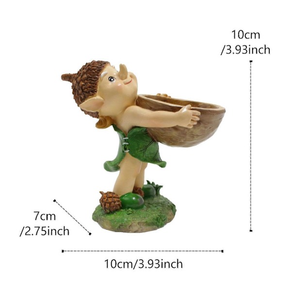 Elf Have Statue Fuglefoder Sød Fuglefoder til Gårdkunst Altan Bondehus[D] Green Brown 10x7x10 cm