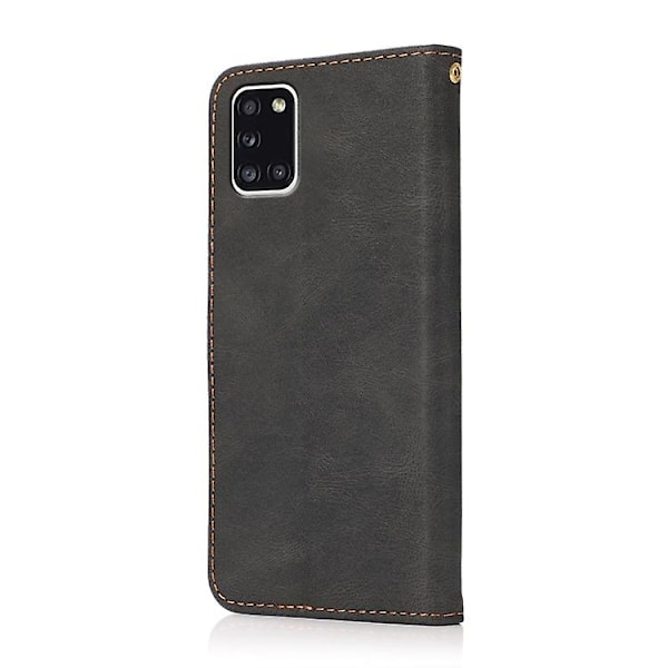 Til Samsung Galaxy A31 To-farvet Syet Læder Telefonetui Black Brown