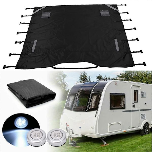 Husvagnsfrontöverdrag, Universal Vattentätt Frontöverdrag med 2 LED-lampor för Husbil, Husvagn, Trailer