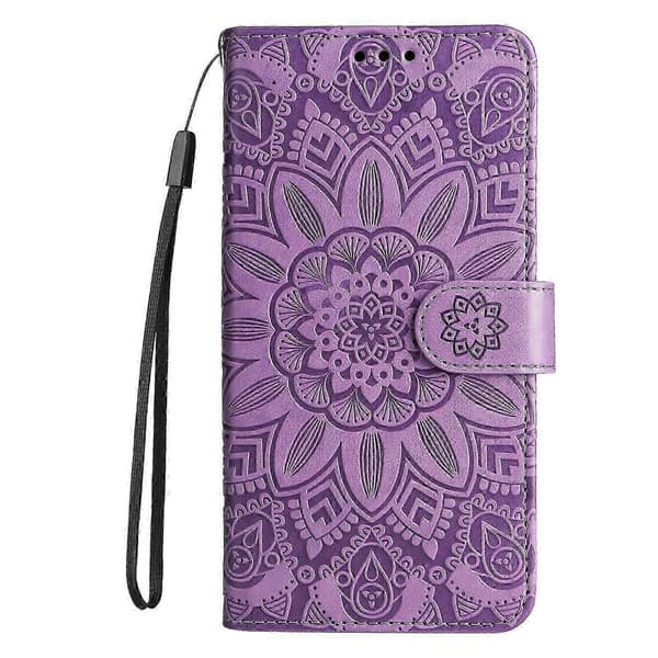 För Honor X7a Präglat Solros Läder Telefonfodral[D] Purple