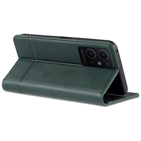 AZNS Plånboksfodral i PU-läder med magnetisk automatisk absorption för vivo Y33s 5G/Y75 5G, vikbart stativ, telefonfodral Green