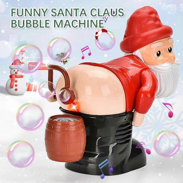 Julnyhet Automatisk Bubbelmaskin med Ljus, Musik, Rolig Jultomte Bubbelleksak (60ml Bubbelvätska)