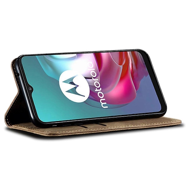 Mobilfodral för Motorola Moto G55 5G - Jeansdukstruktur, Repskyddande Läder, Stativ -