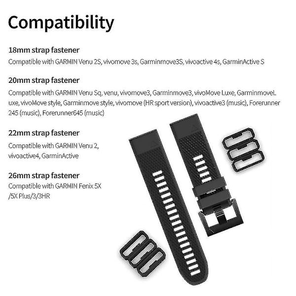 10 stk Silikonerstatningssikre ringer klokkestroppfester båndholdere stroppeløkker Kompatibel med Garmin-klokke Black 18mm