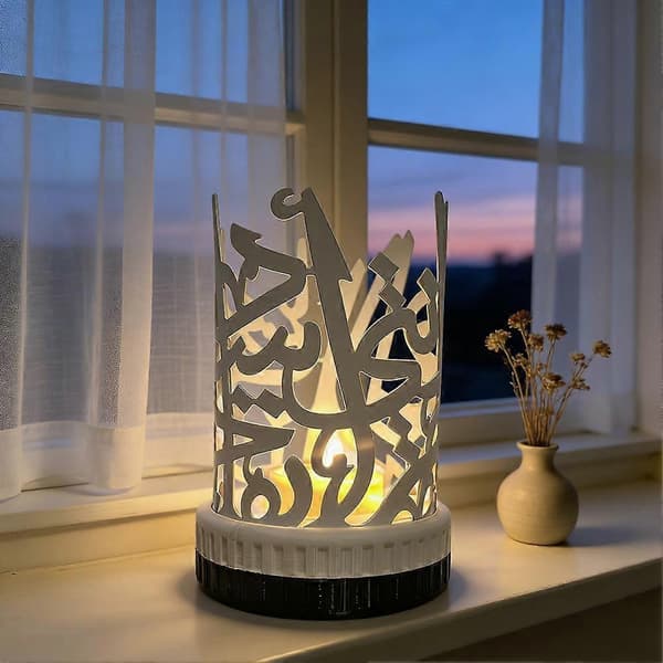 Lysestake Retro Arabisk Stil Islamsk Lykt Dekor Vindtett Telysholder (D) White